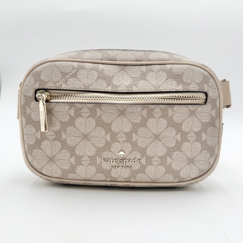 kate spade Neutral Beige Floral Jacquard Crossbody Bag with Gold Hardware